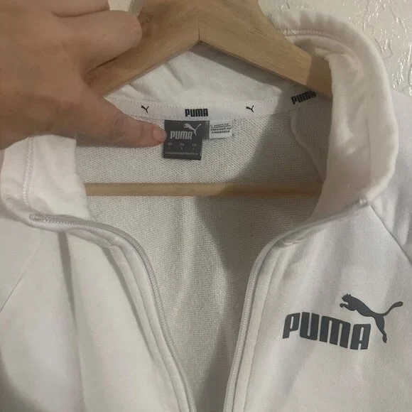 Puma White Long Sleeved Half Zip Pocketed Cropped Athletic Jacket - Picture 9 of 10